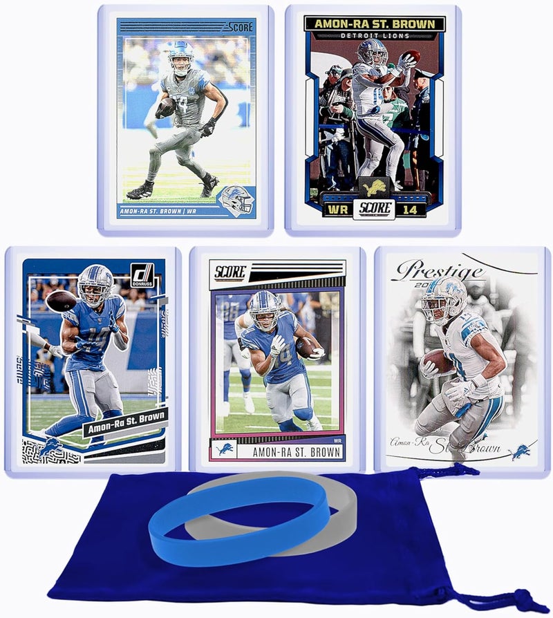 Chaser Amon-Ra St. Brown Cards (5) Assorted Football Card Gift Pack - Detroit Lions Trading Cards - Image 1